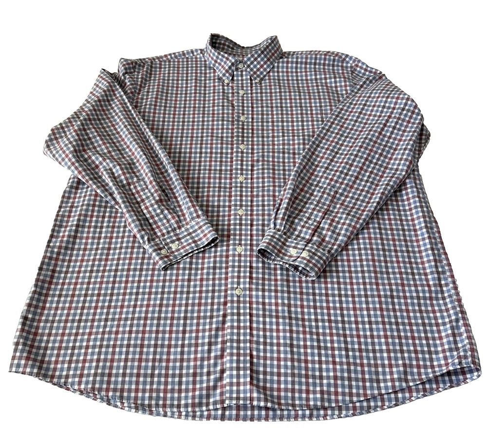 LL Bean Button Up Shirt Men’s XXL Tall Blue/Red Plaid Long Sleeve Cotton Preppy